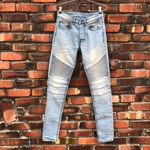 High Rise Acid Wash Moto Skinny Jeans | Sz 28